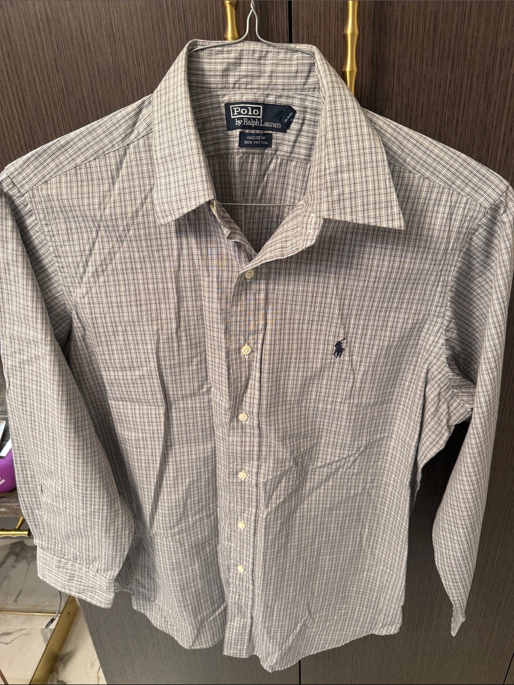 Polo by Ralph Lauren Light Gray and Checked Dress Shirt NEW